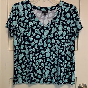 J. Jill Wearever Collection Super Soft Stretchy T-Shirt Fun Fruit Print
